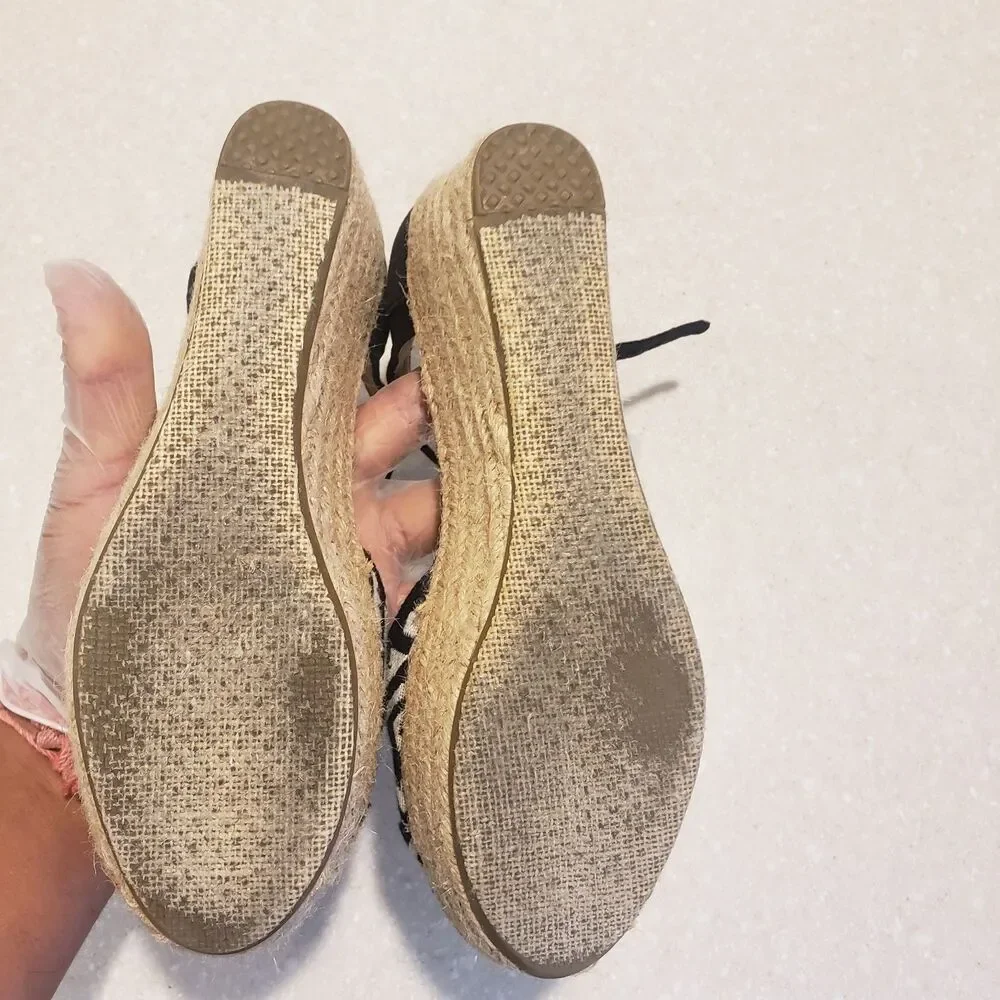 Toms Women's Madelyn Woven Platform Espadrille Wedge Sandals Black Size 6W